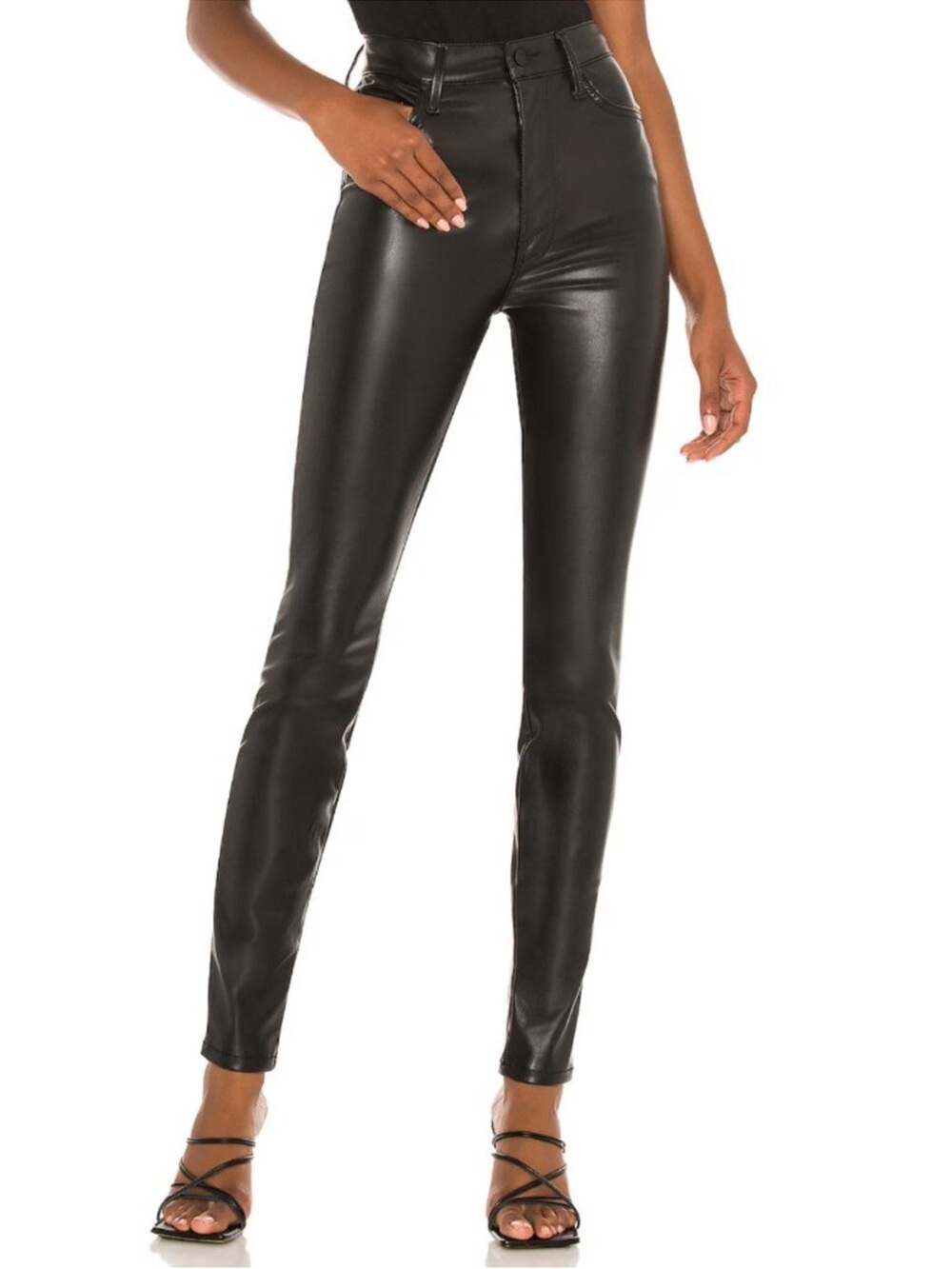Mother High-Rise Black Faux Leather Skinny Jeans